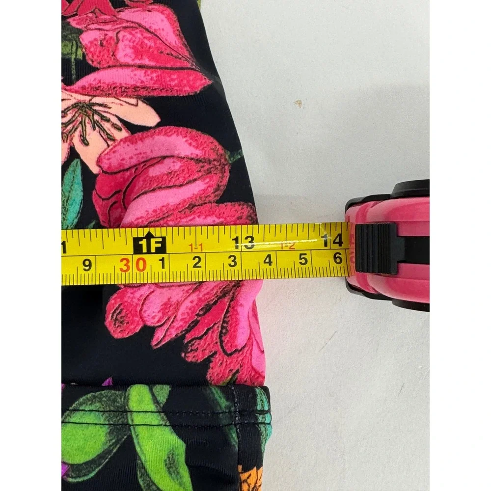 Time And Tru Slimming Silhouette One Piece‎ Swimsuit Black Pink Tropical Sz M